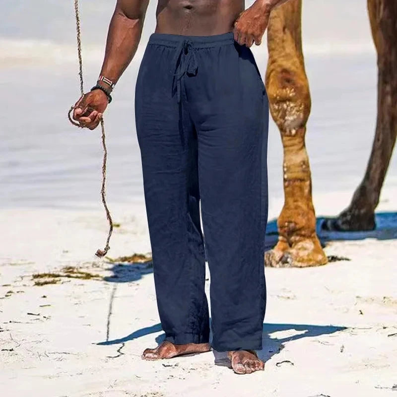 Pantaloni estivi da uomo in lino oversize a gamba larga