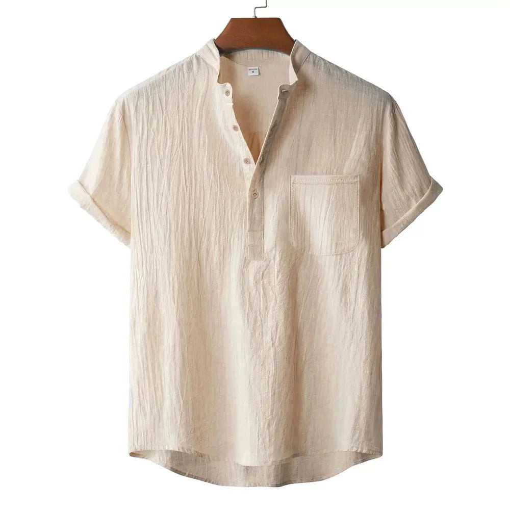Men's Summer Linen T-shirt Beach Style Short