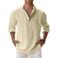 Camicie Henley da uomo a maniche lunghe, in lino, stile streetwear, leggere