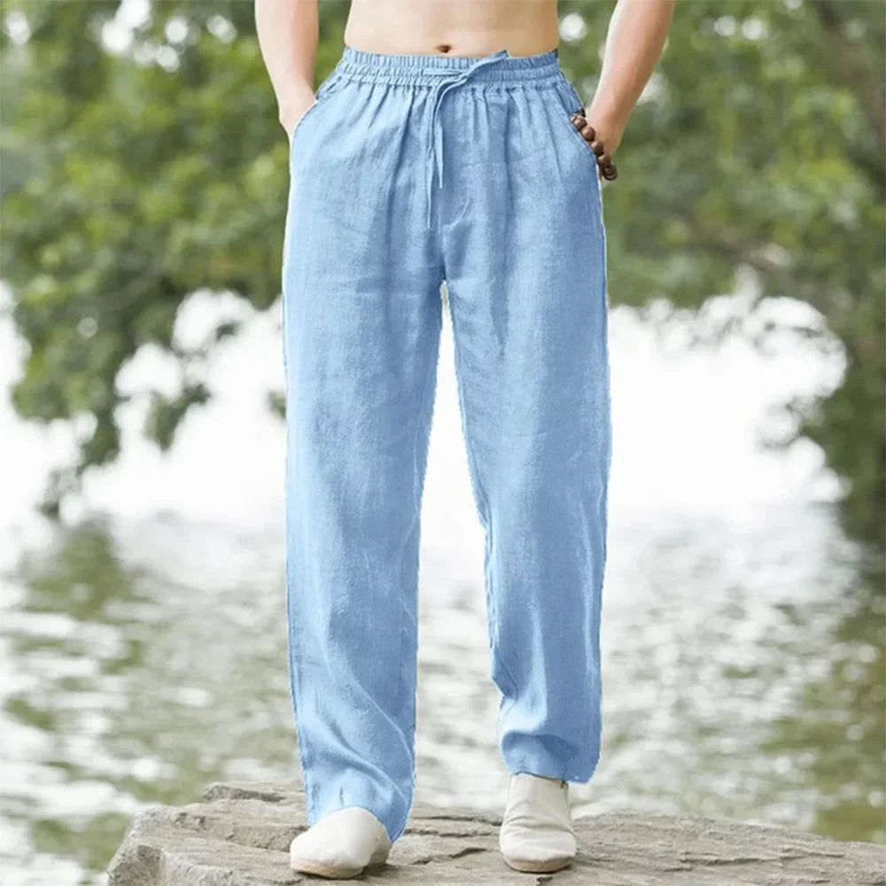 Pantaloni estivi da uomo in lino oversize a gamba larga
