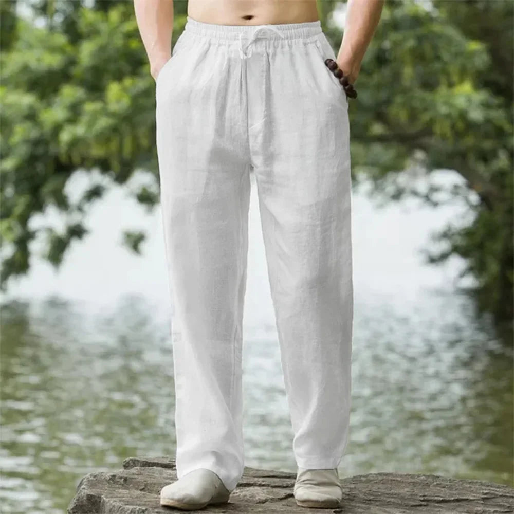 Pantaloni estivi da uomo in lino oversize a gamba larga