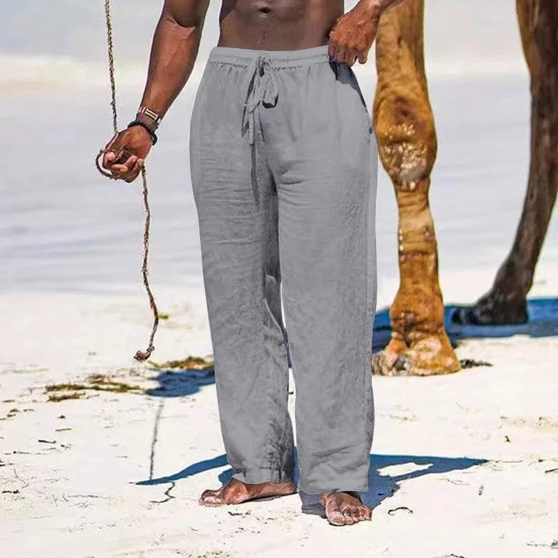 Pantaloni estivi da uomo in lino oversize a gamba larga