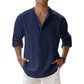 Camicie Henley da uomo a maniche lunghe, in lino, stile streetwear, leggere