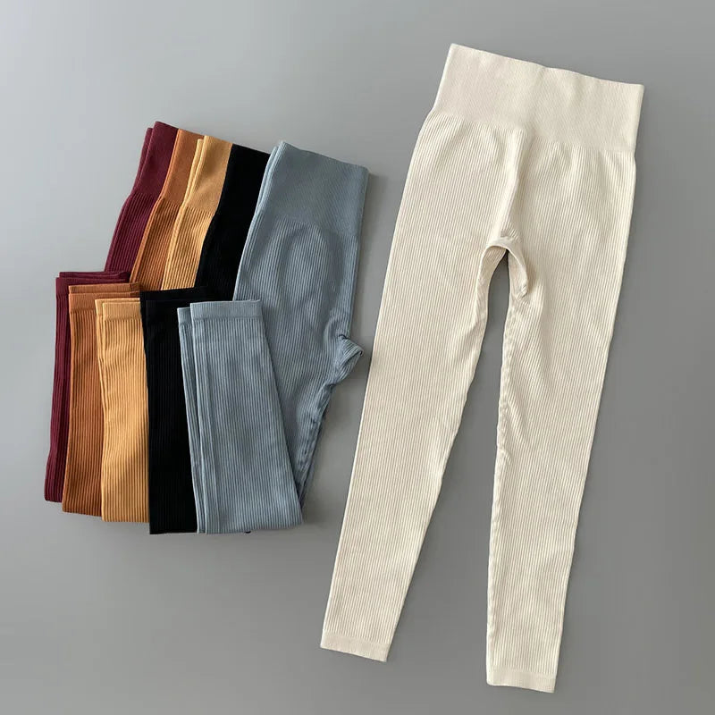 Leggings da yoga a coste per donna, vita alta, palestra e sport