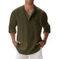 Camicie Henley da uomo a maniche lunghe, in lino, stile streetwear, leggere