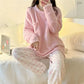 Set pigiama da donna in pile spesso e caldo, pigiama invernale casual a tinta unita con top
