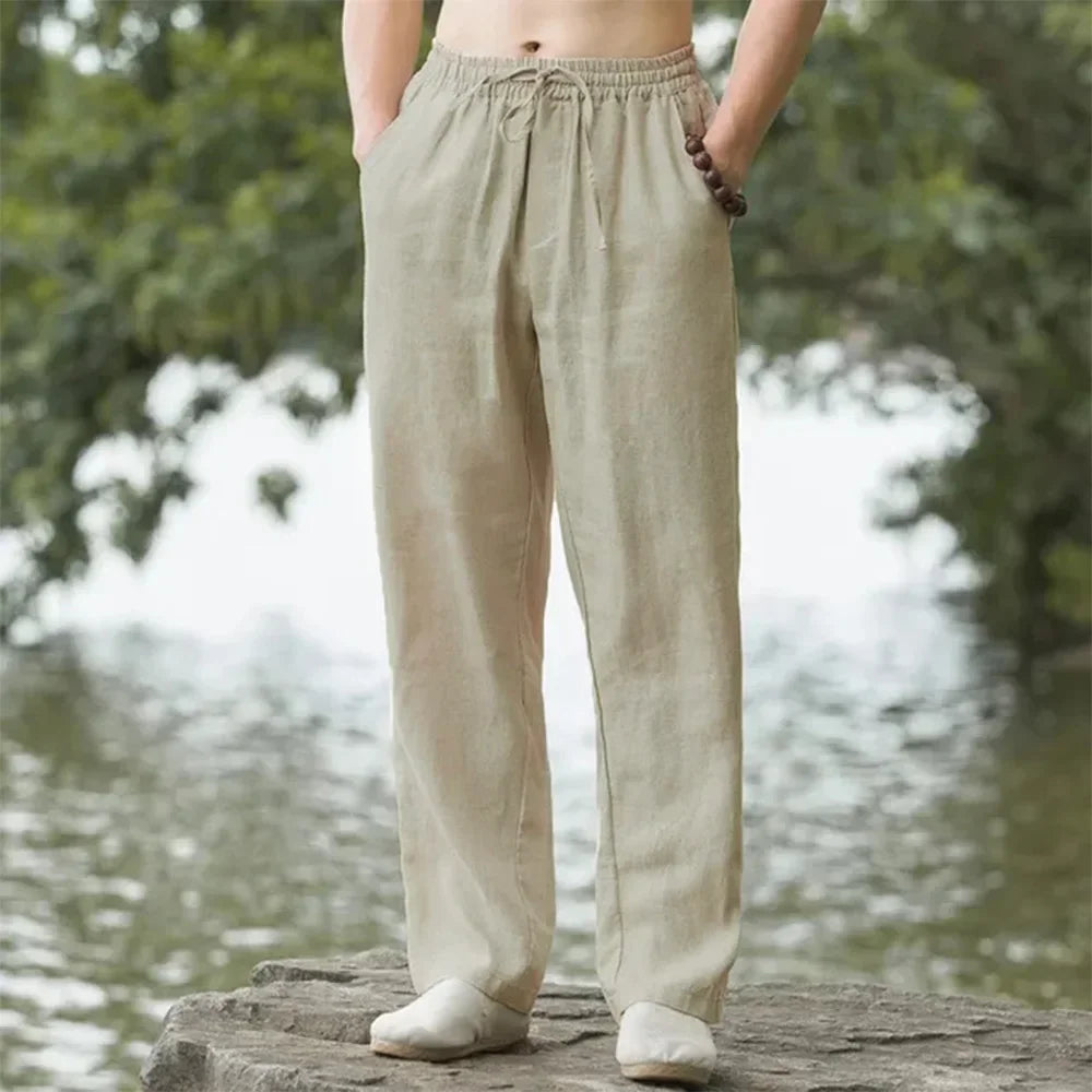 Pantaloni estivi da uomo in lino oversize a gamba larga