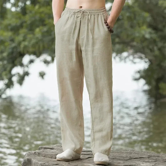 Pantaloni estivi da uomo in lino oversize a gamba larga