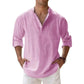 Camicie Henley da uomo a maniche lunghe, in lino, stile streetwear, leggere
