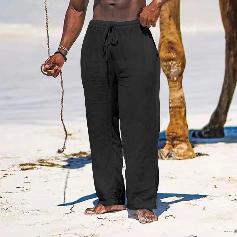 Pantaloni estivi da uomo in lino oversize a gamba larga