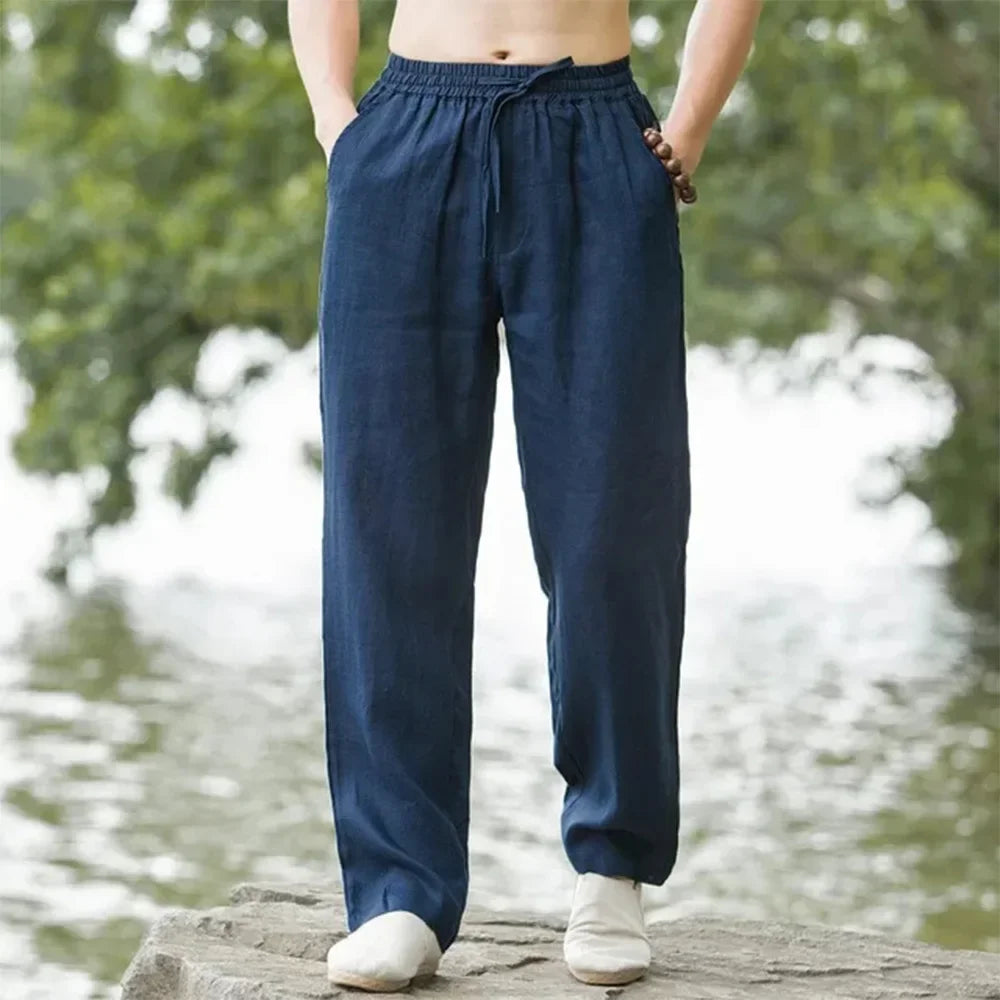Pantaloni estivi da uomo in lino oversize a gamba larga