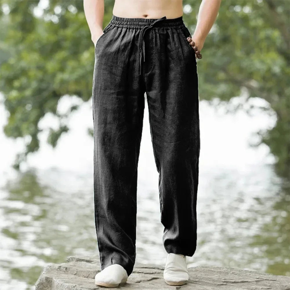 Pantaloni estivi da uomo in lino oversize a gamba larga