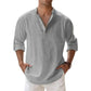Camicie Henley da uomo a maniche lunghe, in lino, stile streetwear, leggere
