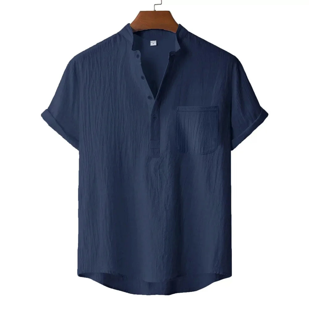 Men's Summer Linen T-shirt Beach Style Short