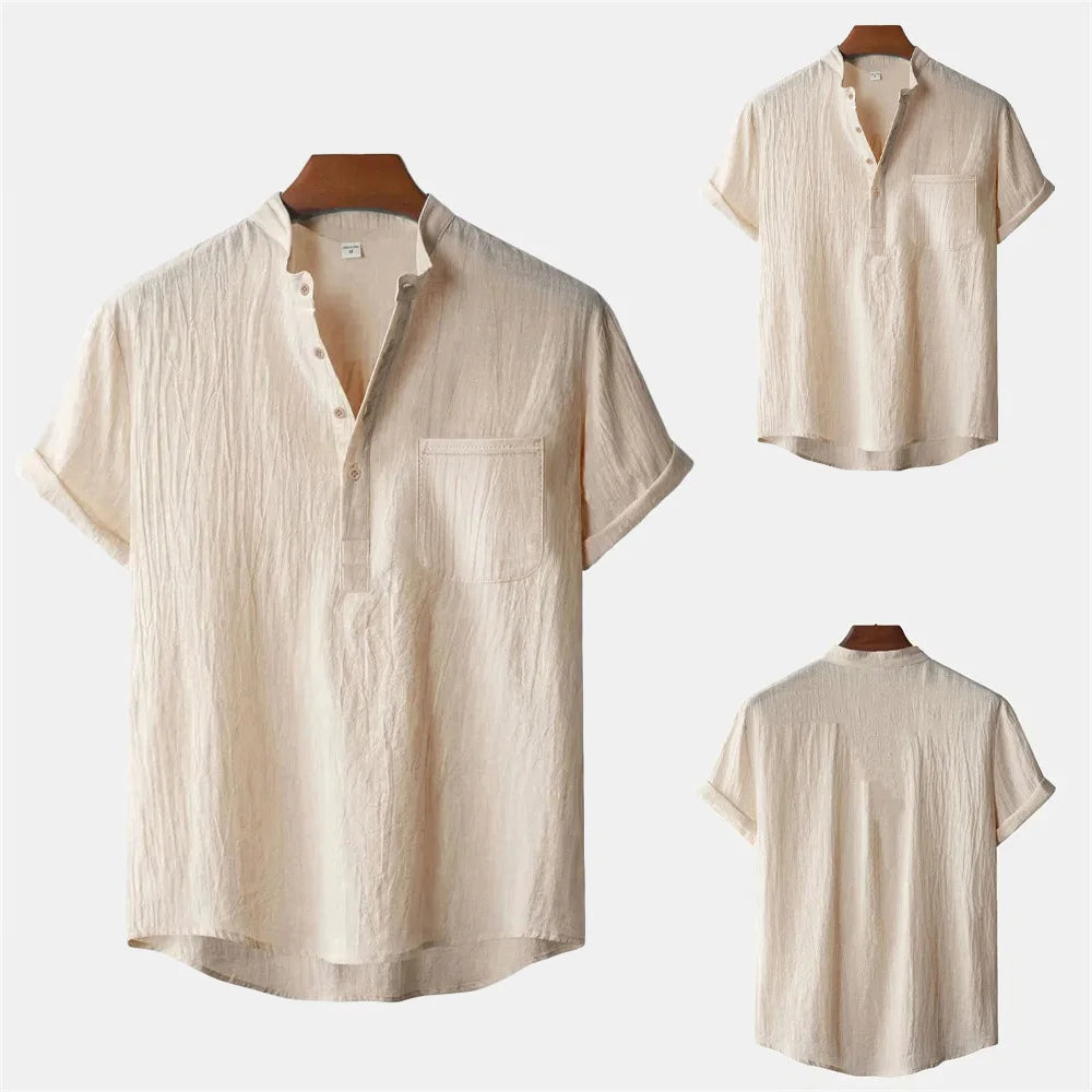 Men's Summer Linen T-shirt Beach Style Short