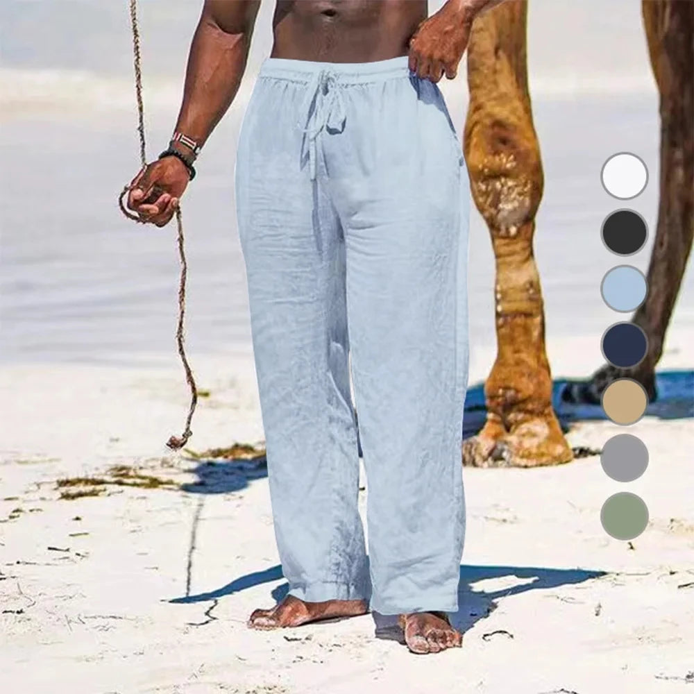 Pantaloni estivi da uomo in lino oversize a gamba larga