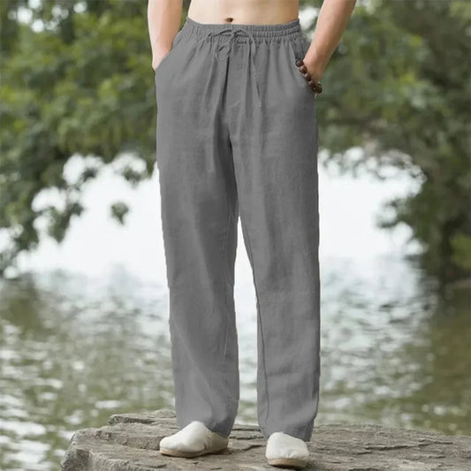 Pantaloni estivi da uomo in lino oversize a gamba larga
