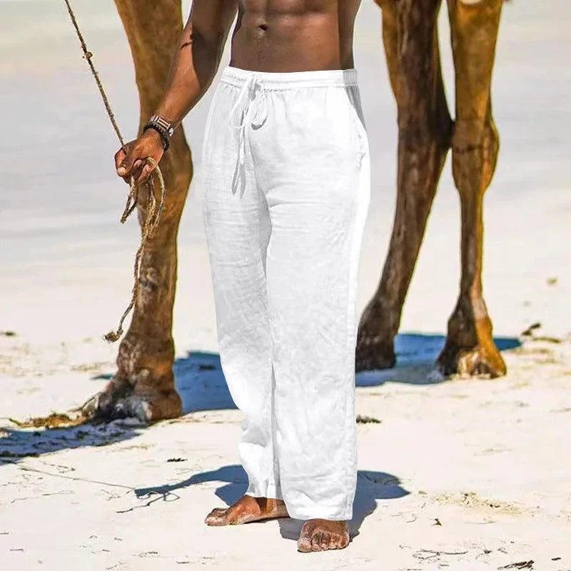 Pantaloni estivi da uomo in lino oversize a gamba larga