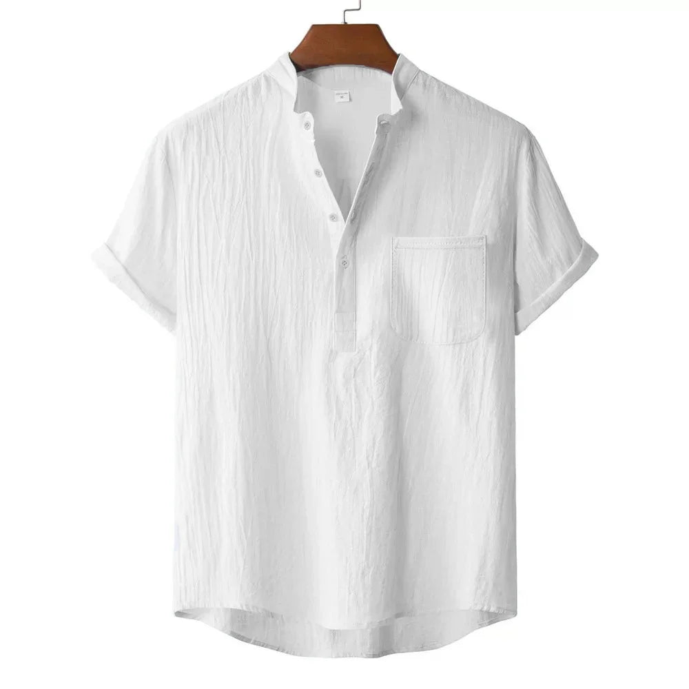 Men's Summer Linen T-shirt Beach Style Short