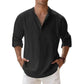 Camicie Henley da uomo a maniche lunghe, in lino, stile streetwear, leggere