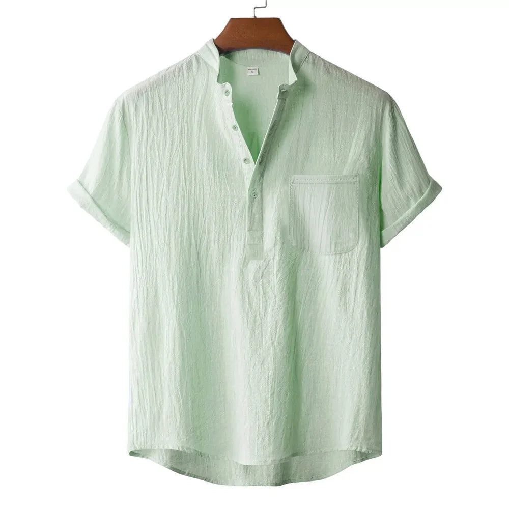 Men's Summer Linen T-shirt Beach Style Short