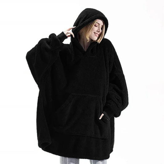 Coperta con cappuccio in pile reversibile da donna per l'inverno